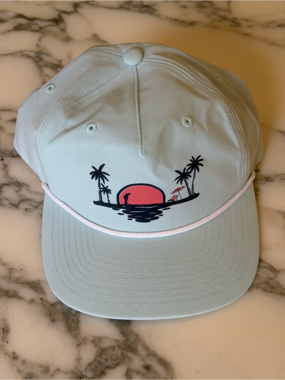 NWT Life Is Good Light Blue Tropical Sunset Golf Rope Hat Snapback Cap